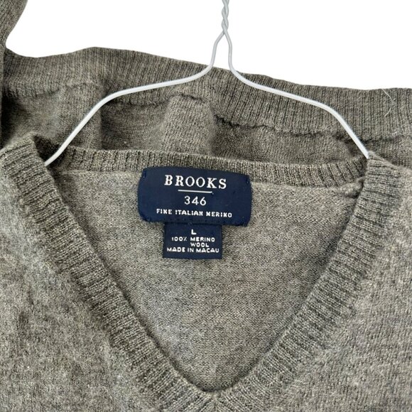 Brooks 346 Mens Fine Italian 100% Merino Wool V-Neck Sweater SZ L Olive Green - Picture 3 of 11